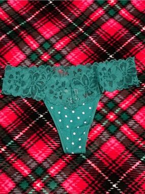 Victoria's Secret Teal Polka Dot Lace Waistband Thong